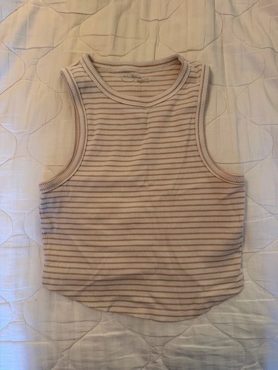 aerie Tops - aerie Ribbed Striped Crop Tank in Cream and Tan